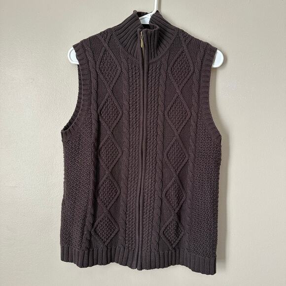 Chico's Sweaters - Chicos Cable Knit Sweater Vest SMALL Zip Front Preppy Career Academia Brown